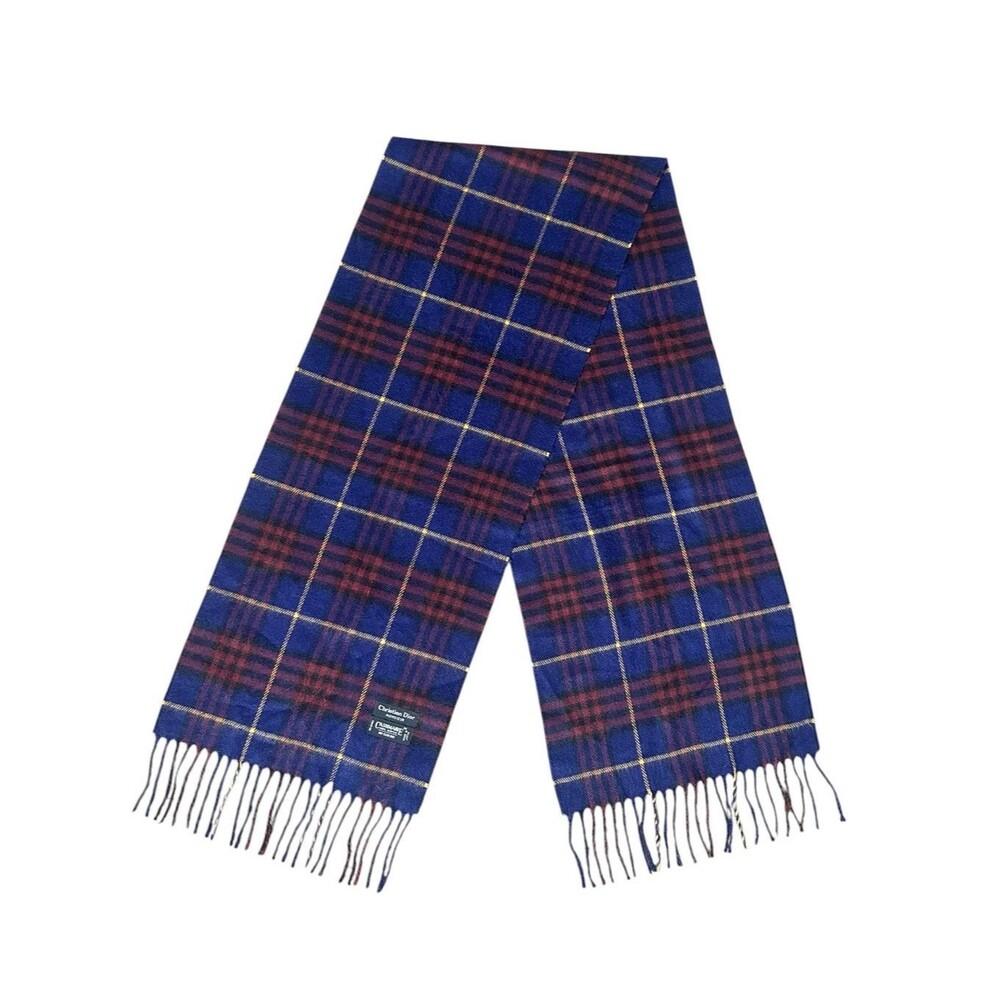 Christian Dior Monsieur Cashmaire Tartan Scarf Red Black Blue Japan Unisex Plaid